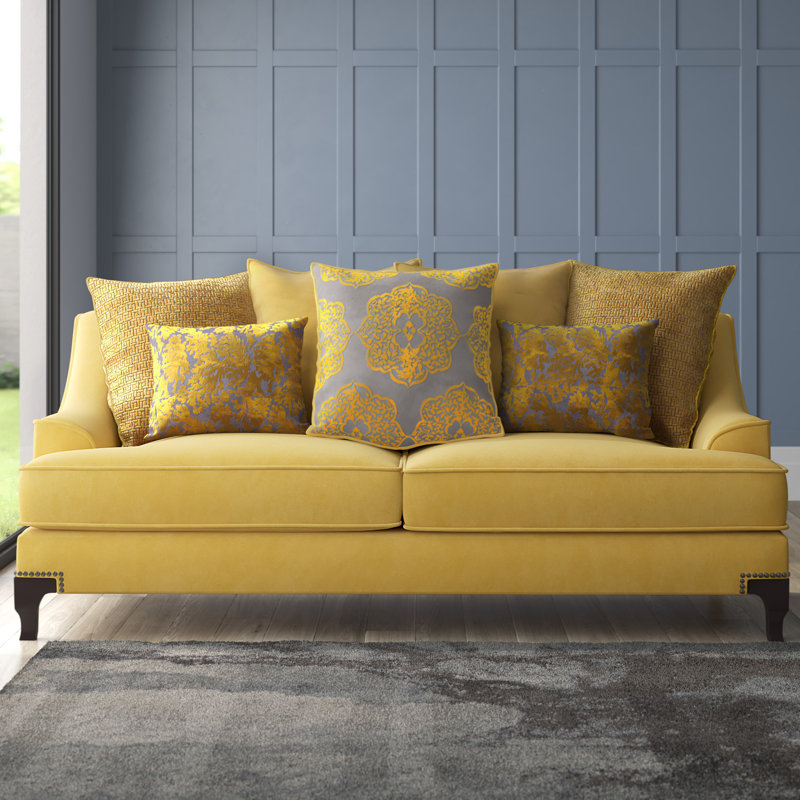 Eziya Velvet Recessed Arm Sofa, Doré, 38 po H x 91 po l x 40 po P