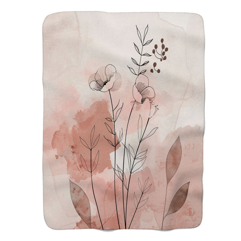 Blush Wabi Sabi Flowers - 1 pièce Sherpa Premium, Grand lit