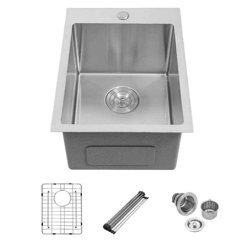 15" L x 20" W Drop-In Kitchen Bar Sink Single Bowl Stainless Steel Kitchen Sink with One Faucet Hole, 15" L x 20" W