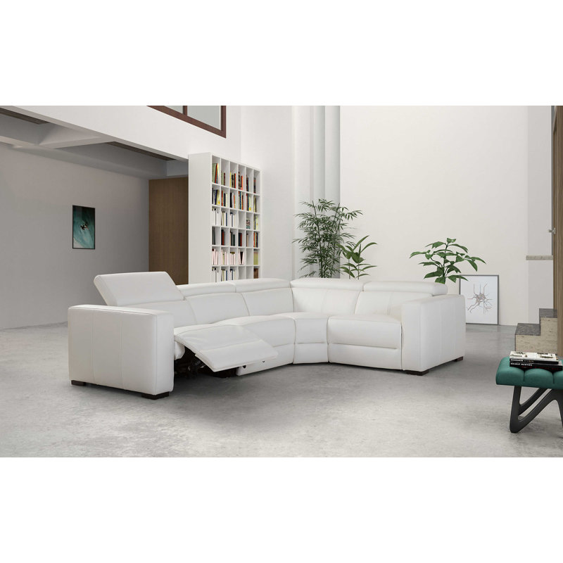 Bato Upholstered Power Reclining L-Shaped Sectional, White Genuine Leather