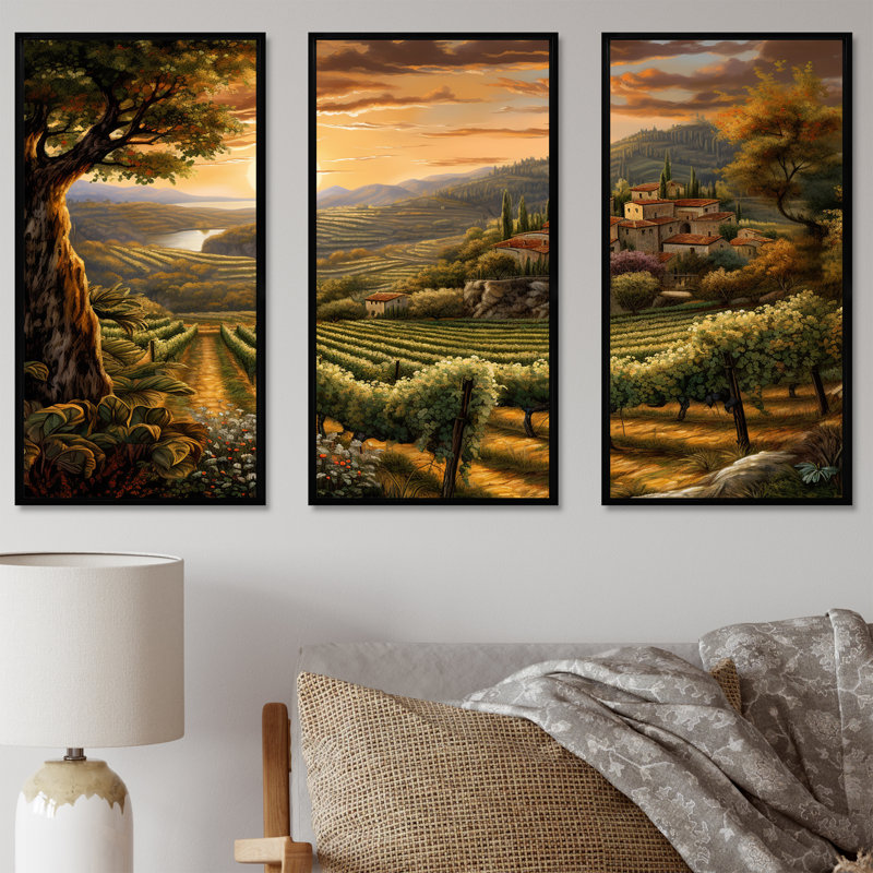 «Vineyard Charm», ensemble d'art sur toile Vineyard, Cadre flottant noir, H 40 po x l 60 po x P 1 po