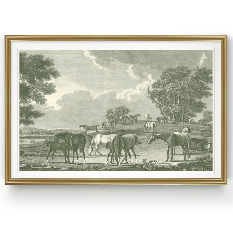 Scènes équestres I - impression, H 30,5 po x l 42,5 po x P 1,5 po, Or