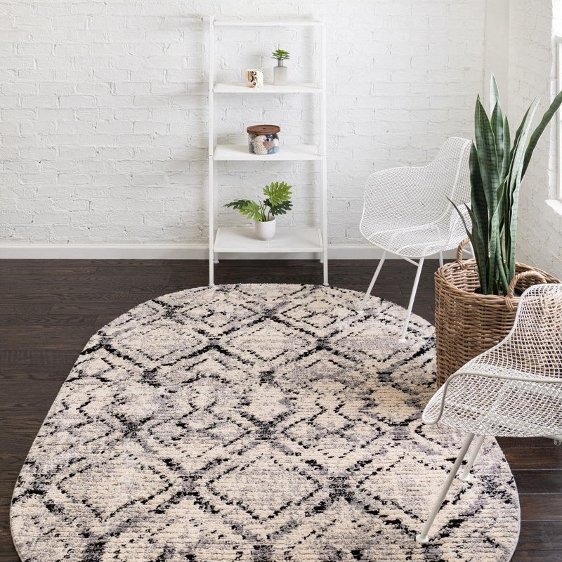 Tapis ivoire à motif géométrique Tucson, Ovale 5 pi x 8 pi