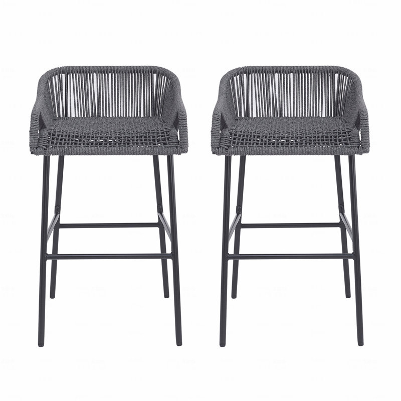 Ensemble de 2 tabourets de bar d'extérieur, corde gris foncé, Gris foncé