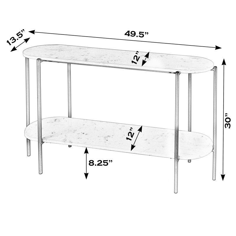 Console à 2 niveaux en marbre et fer allongés l 49,5 po Wilkins