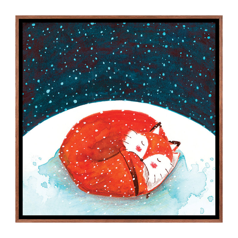 Fox Winter II - imprimé, Pas de tapis, H 26 po x l 26 po x P 1,5 po, Toile avec cadre brun