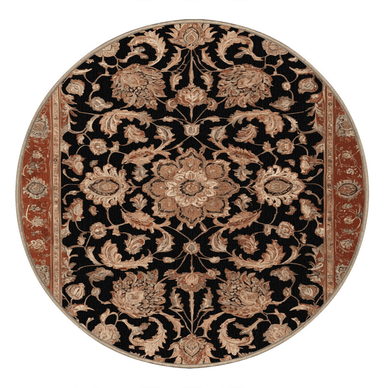 Machine Washable Persian Brown Area Rug, Round 7' x 7'