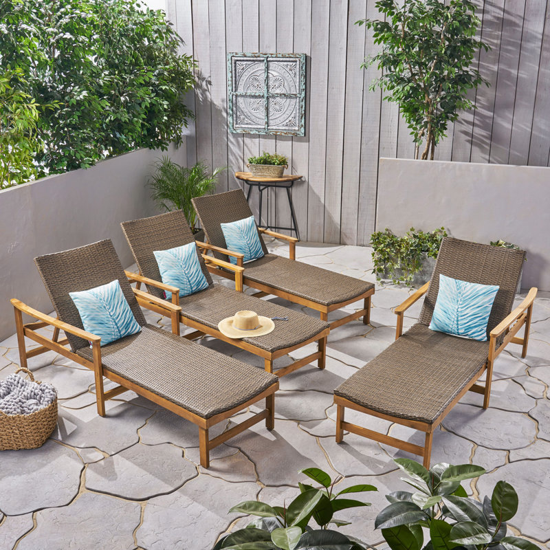 Anketell Outdoor Chaise Lounge, Natural Brown Frame/Mixed Mocha Cushion