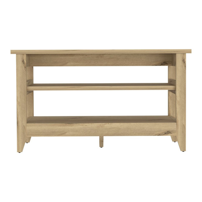 Misuri Storage Bench with 4 Legs and 2 Open Shelves, Light Oak
