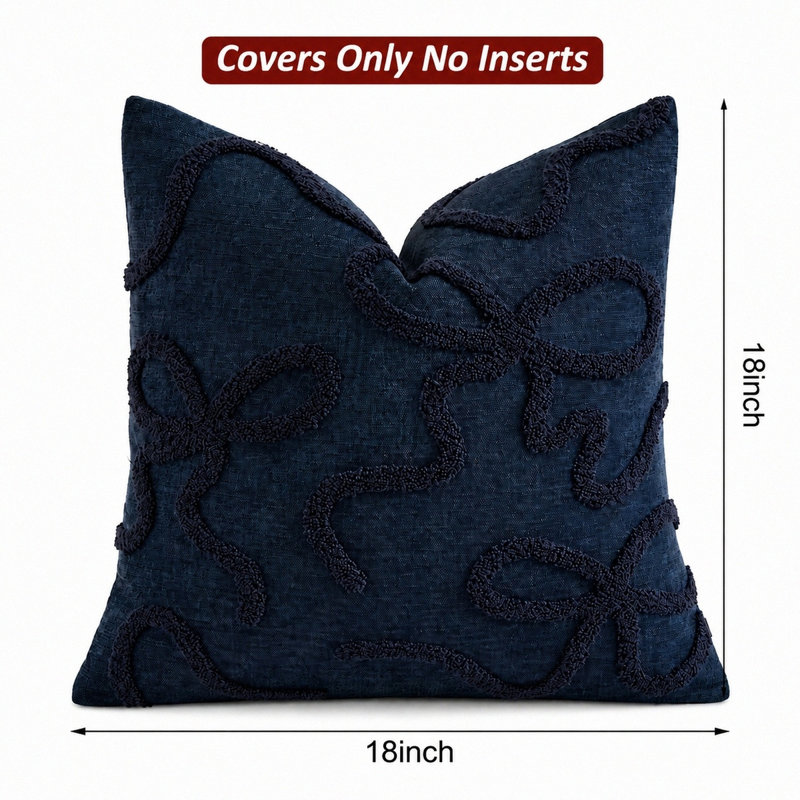 Housses de coussin 18 x 18 pouces à broderie rétro, Marine