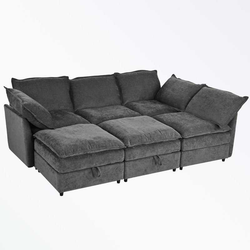 Canapé-lit modulaire en forme de U Taquila, Polyester gris