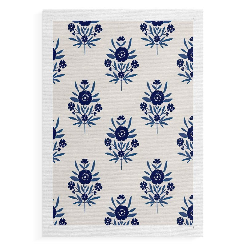 Indigo Bloom Pattern II -Canvas Print Only - NOT FRAMED, 18" H x 12" W