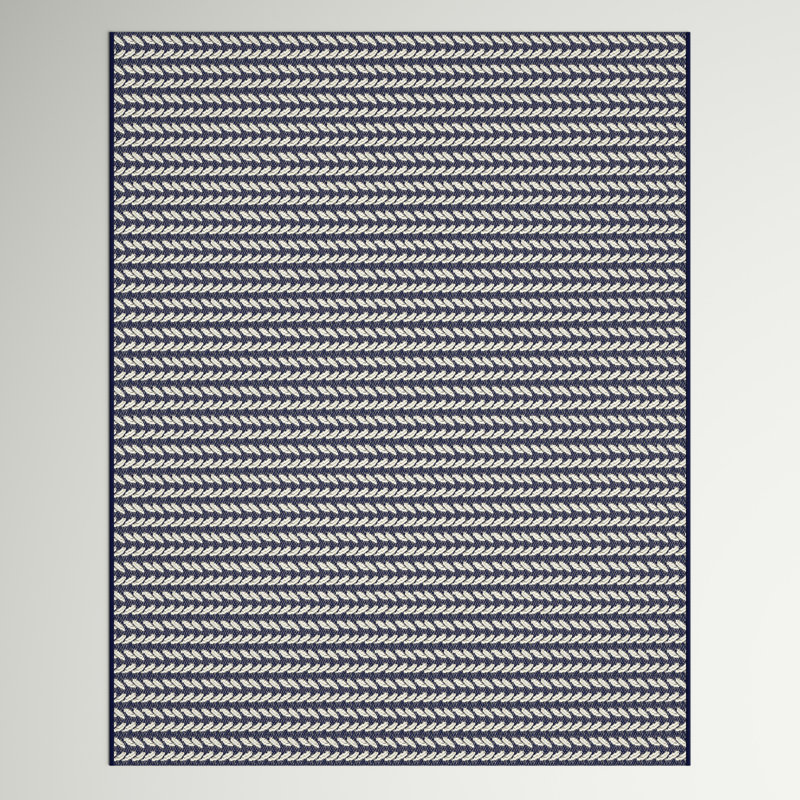 Tapis rayé bleu / blanc Fordbridge, Rectangle 7 pi 10 po x 10 pi