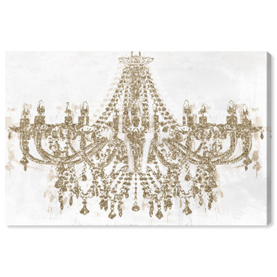 «Fashion and Glam Glitz and Glam Gold Glitter Chandelier», reproduction d'art moderne sur toile blanche