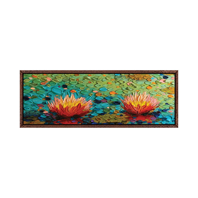 Lily Rapture 3 by Dena Tollefson - Panoramic Painting on Canvas, 121.92 cm H x 40.64 cm W, Classic Brown Wood Framed