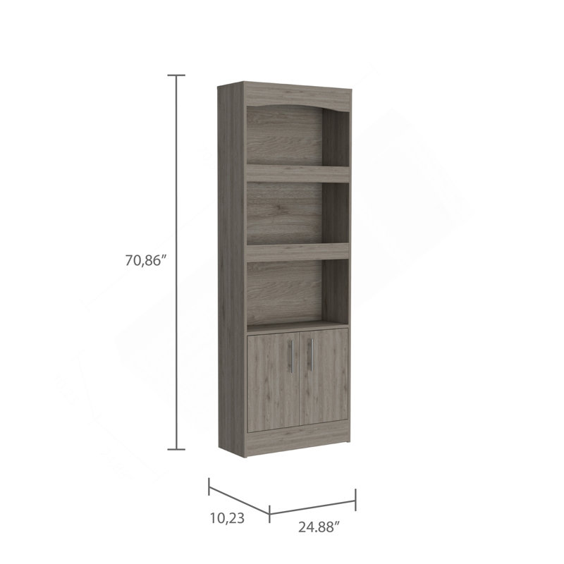 Bibliothèque, quincaillerie en métal, trois tablettes, armoire à deux portes - gris clair, Gris