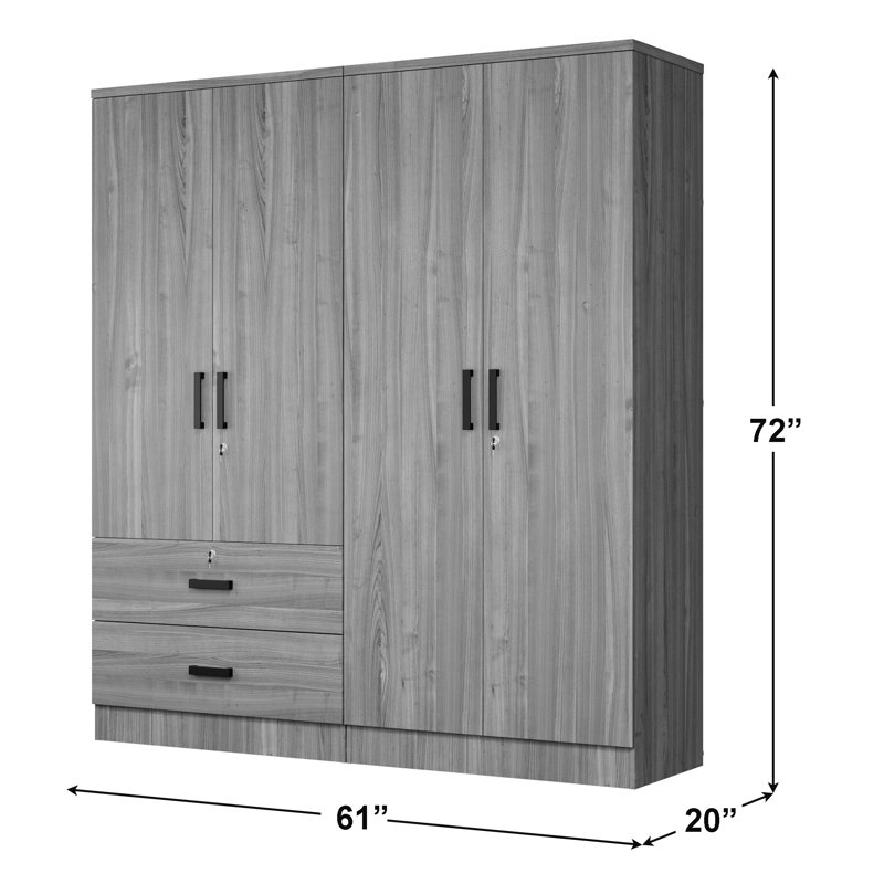 Armoire double avec 4 portes minces et 2 tiroirs! , Gris