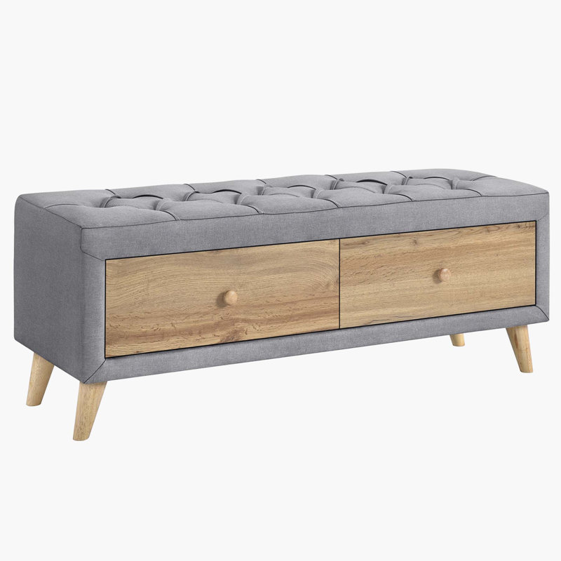 Devhan Linen Upholstered Storage Bench, Gray