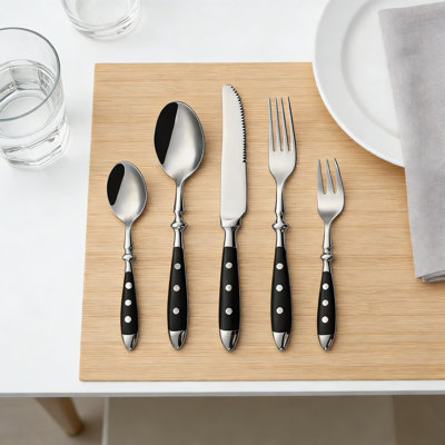 20-Piece Vintage Flatware Set With Black Bakelite Handles - Stainless Steel Silverware Service For 4, Dishwasher Safe For Everyday And Special Occasions