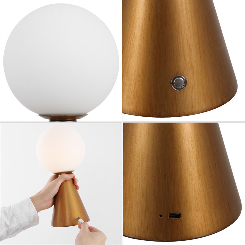 Macie 11.75" Modern Minimalist Globe Rechargeable/Cordless Dimmable Integrated LED Table Lamp with Touch Sensor, Antique Gold