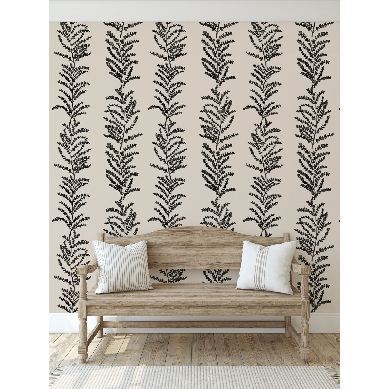 Yuki Osada Modern Floral Wallpaper, Black/Cream