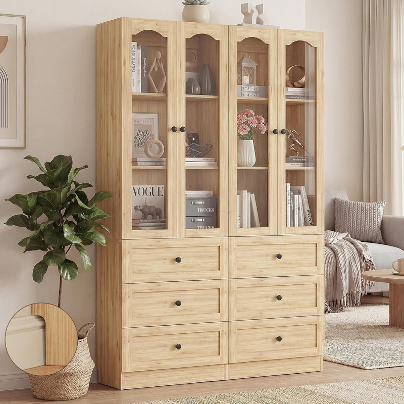 Armoire avec porte vitrée, armoire avec tiroirs en bois