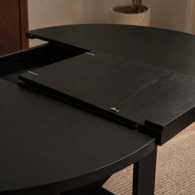 Table de salle à manger ronde extensible de 110 à 150 cm, table de cuisine ronde transformable en ovale avec rallonge intégrée rabattable.
