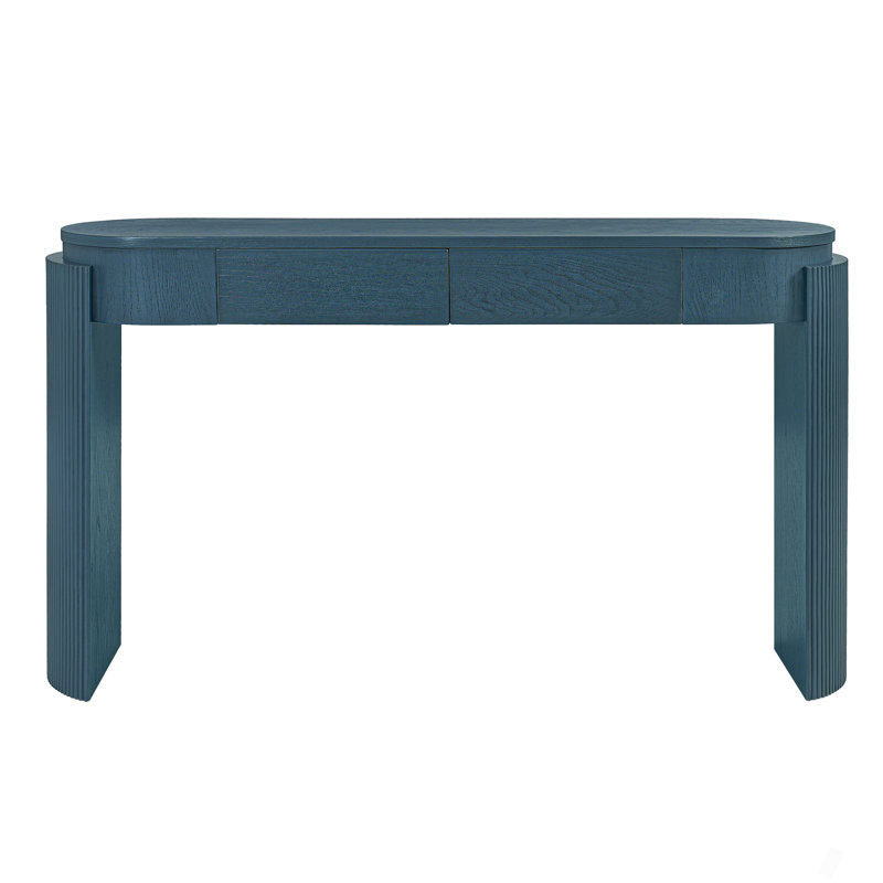 Navy Blue Fluted Entryway Table - 2 Drawer Oval Console for Living Room, Navy