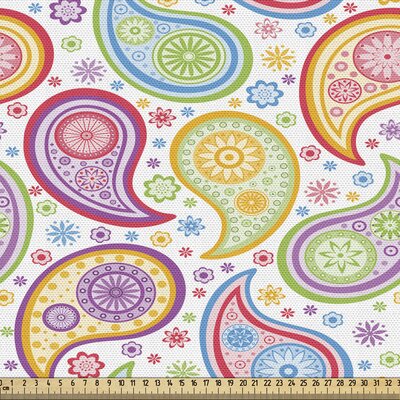 fab_23208_ Paisley Fabric By The Yard, Colored Patterned Backgrounded With Old Paisley Flowers And Circles Art, Decorative Fabric For Upholstery And H -  East Urban Home, F283B770343B427BA423C16AF195E521