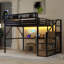 Lit mezzanine double en métal noir de jais, lit fonctionnel peu encombrant avec bureau intégré et station de charge pour les chambres d'enfants et d'adolescents-129413211