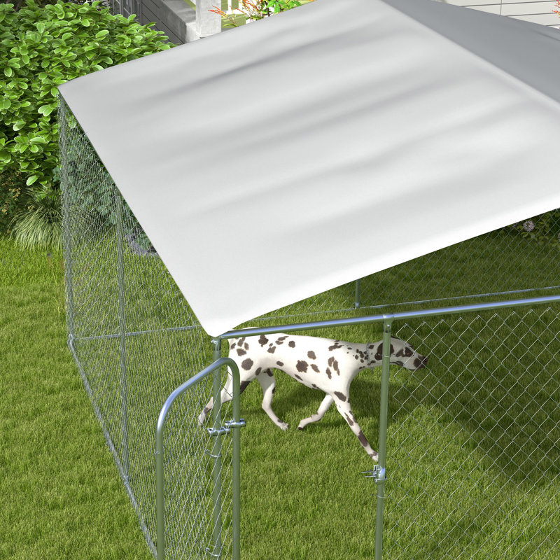 Chenil d'extérieur pour chien, clôture d'extérieur pour chien robuste avec couvercle imperméable, maillon de chaîne galvanisé, verrou sécuritaire, pour les grandes races, les poulets, les canards, 13 pi x 13 pi x 7,5 pi