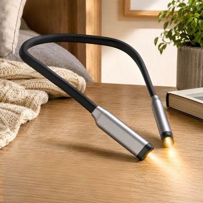 Gray Rechargeable Bendable LED Neck Book Light with 3 Colors and 3 Brightness Levels, Offering Eye-Friendly Hands-Free Lighting Perfect for Bed Reading, Bookworms, Kids, Crafts, Knitting, and Travel
