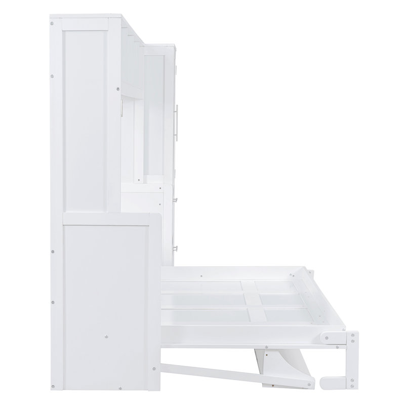 Lit escamotable peu encombrant avec rangement intégré, MDF blanc, maison moderne