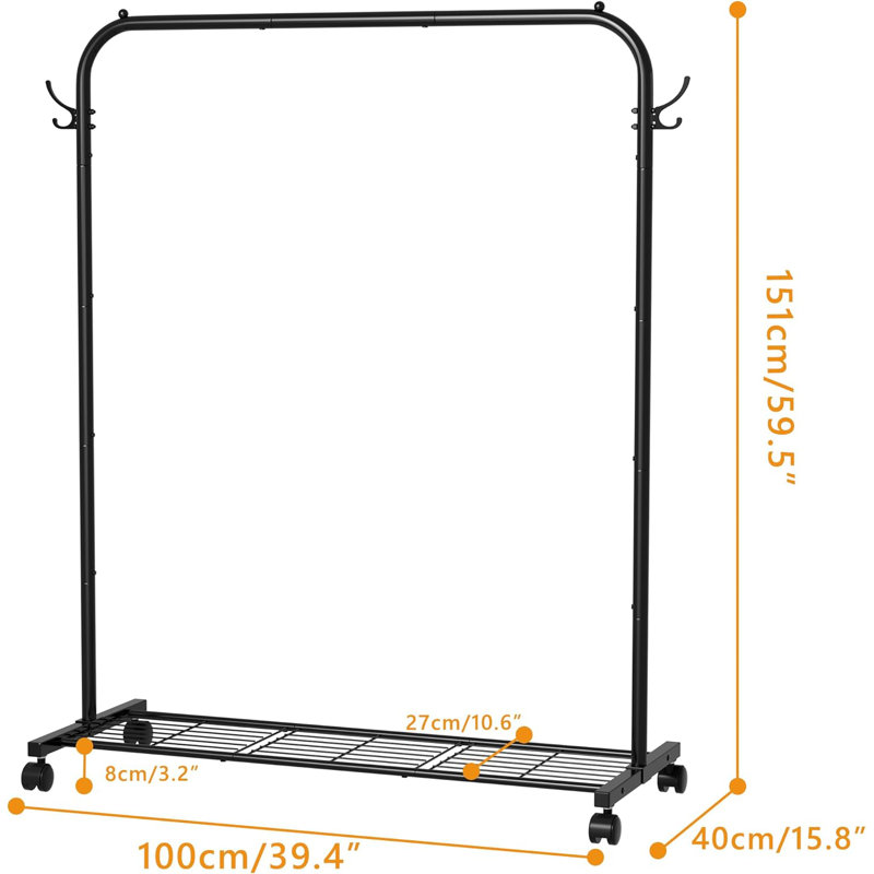 Metal Freestanding 2 - Hook Coat Rack, Black