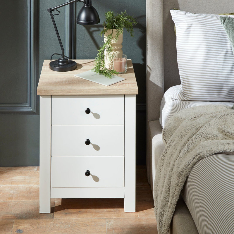 Maryhannah 45cm W Manufactured Wood Bedside Table, White, 3 Drawers