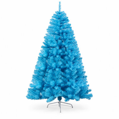 Sapin de Noël artificiel bleu de 2,13 m (7 pi) non illuminé, épinette à charnières avec branches réalistes, 1000 pointes et support en métal