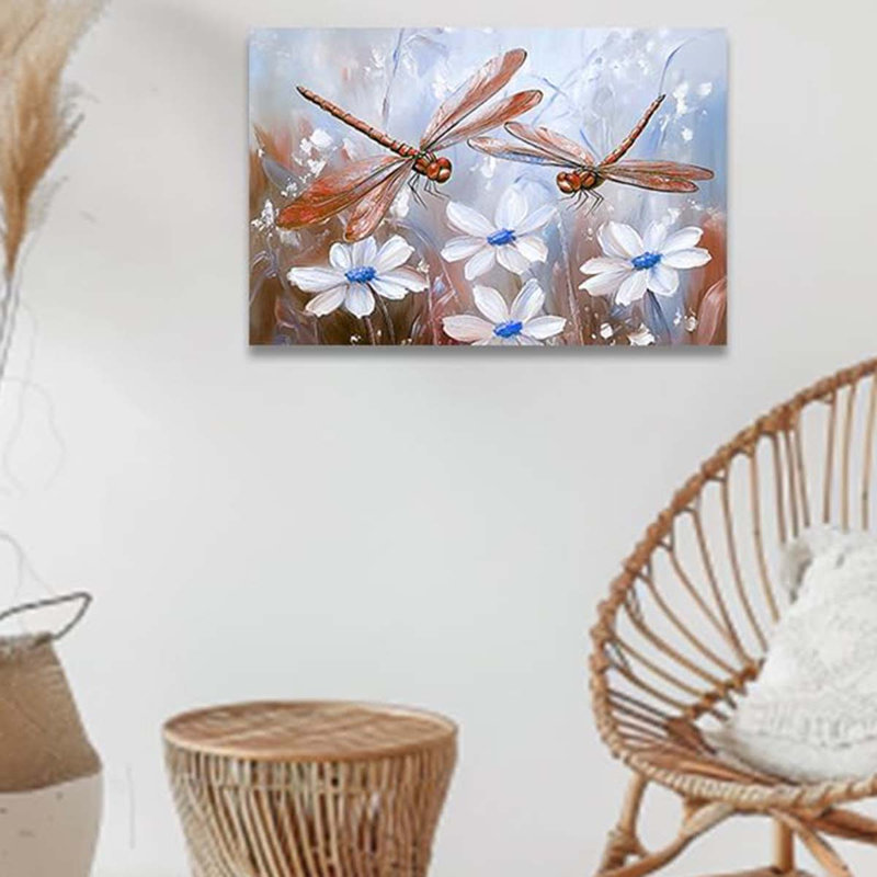 Dragonfly Pictures Wall Decor For Bathroom Rustic White Flower Canvas Prints Farmhouse Style Painting., 40 cm H x 60 cm W