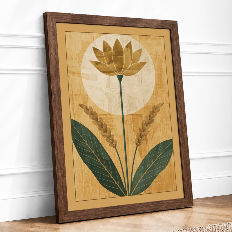 Golden Lotus Moon Botanical - Framed Print, A1 - 84.1 x 59.4 cm, Walnut