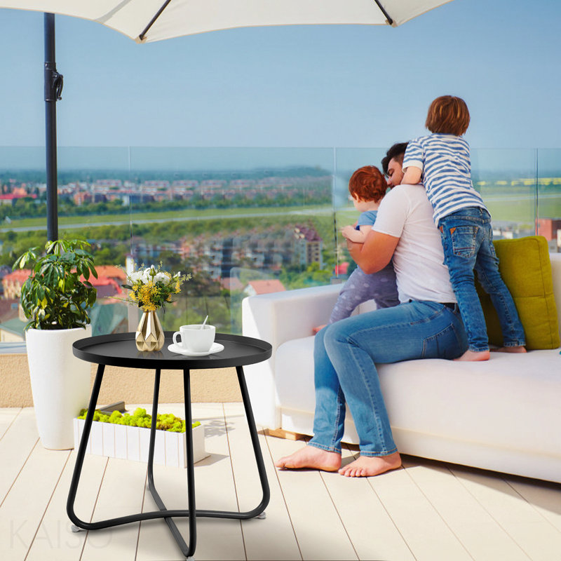 Modern Minimalist Patio End Table - Black, 18.9" H x 18.9" W x 18.9" D, Black