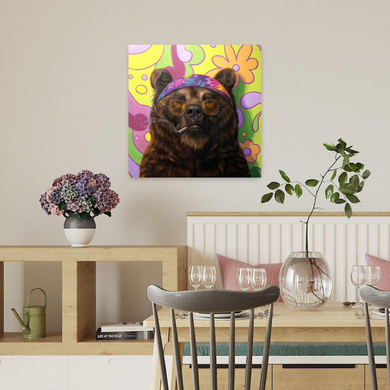 Bearly Buzzed Contemporary, lavande, art urbain, H 18 po x l 18 po