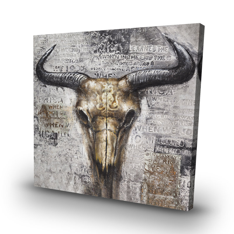 Bull skull with typography - 32"x32" art on canvas