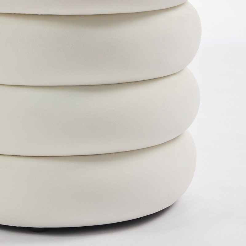 Repose-pieds rond avec rangement en velours / lin Leiani, Velours blanc