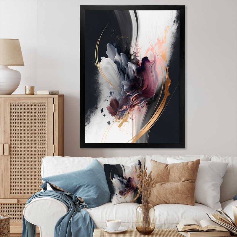 " Gold Purple Transcending Complexity I ", Black Picture Framed, 20" H x 12" W x 1" D