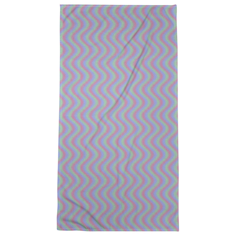 Serviette de plage à rayures ondulées elizabeth katelyn, Rose/Vert/Bleu