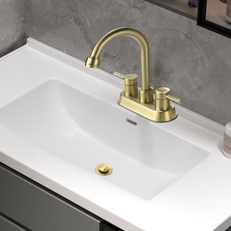 2-handle Bathroom Faucet with Drain Assembly, Brushed Gold