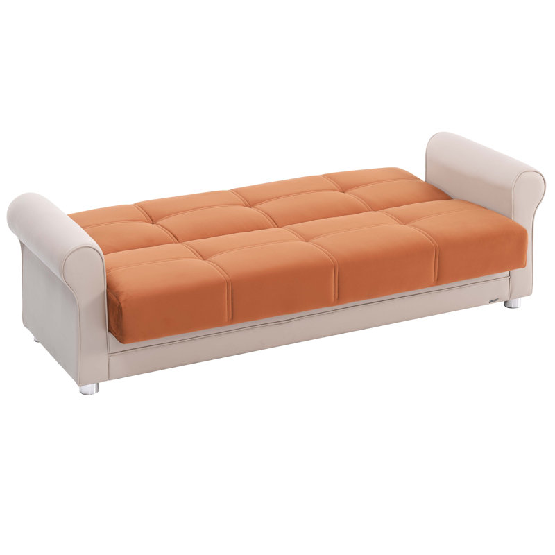 Avalon 86 in. Fabric 3-Seater Twin 3-in-1 Sleeper Sofa Bed with Storage, Prusa Orange Chenille