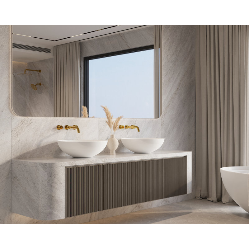 Angelsey Bathroom Sink Faucet with Pop-Up Drain, 2-Handle Modern Wall-Mount Faucet in Vibrant Titanium, Vibrant French Gold