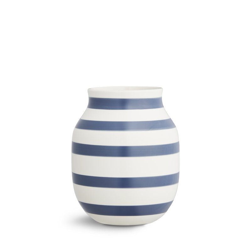 Omaggio Earthenware Table Vase, 7.9" H x 6.3" W x 6.3" D, White/Blue