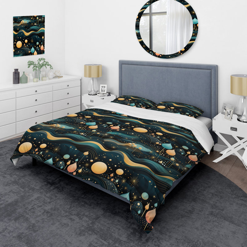 Celestial Dreams Galaxy Pattern IX - Ensemble de housse de couette géométrique