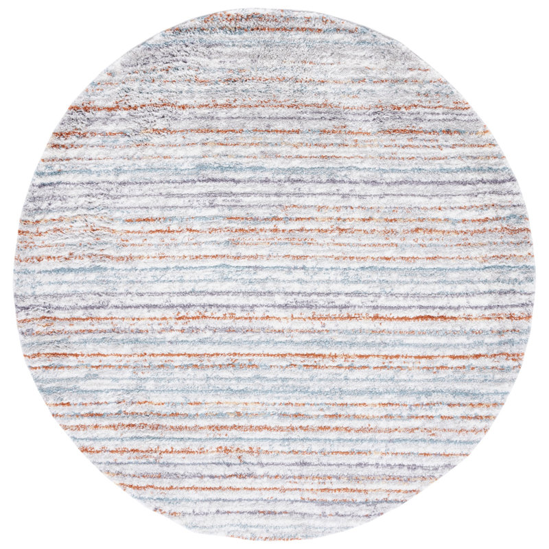 Striped Blue Rust/Ivory Area Rug, Round 7'